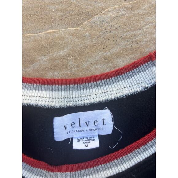 Velvet by Graham & Spencer Crewneck Black Sweatshirt with Stripe Banding M - Picture 2 of 4